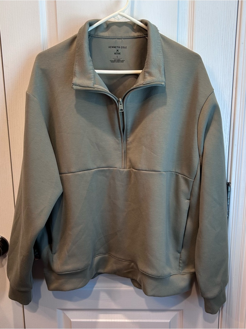 Kenneth Cole Sage Green 1/4 Zip Long Sleeve Pullover Zipper Front Pockets Sz. LG